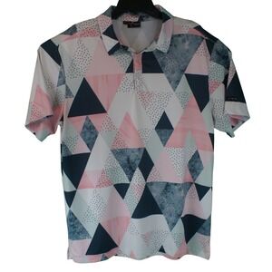 Yatta Golf Mens XL Performance Polo Shirt Pink Navy Geometric Triangle Print